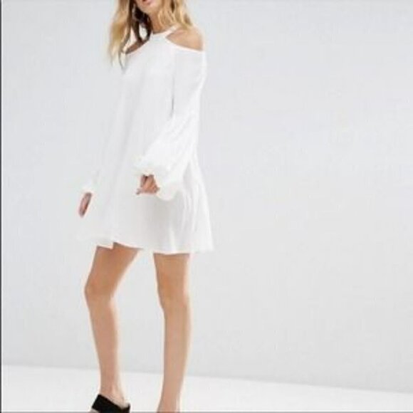 Free People Drift Away Halter Tunic Dress Ivory Sz Large Balloon Sleeve A Line - Picture 1 of 10